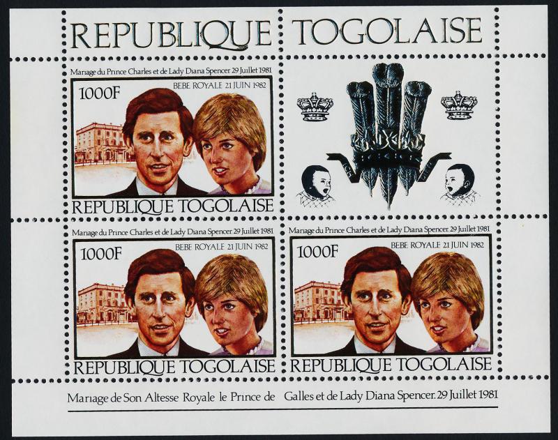 Togo 1143a sheet MNH Royalty, Charles & Diana Wedding, Royal Baby o/p