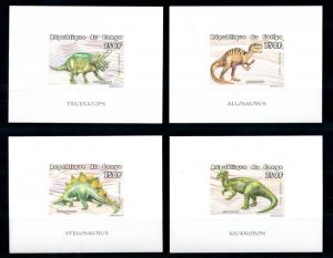 [75642] Congo Brazzaville 1999 Prehistoric Animals 4 Imperf. Deluxe Sheets MNH