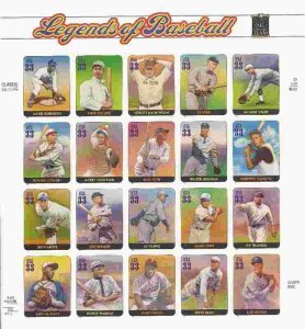 US Stamp 2000 Legends of Baseball 20 Stamp Sheet  #3408