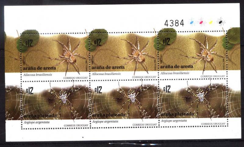 URUGUAY 2009 FAUNA INSECTS SPIDERS FULL MINISHEET YV 2403-4 MNH   