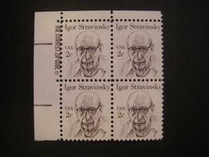 Scott 1845, 2c Igor Stravinsky, Zip block of 4 UL, MNH Great Americans Beauty