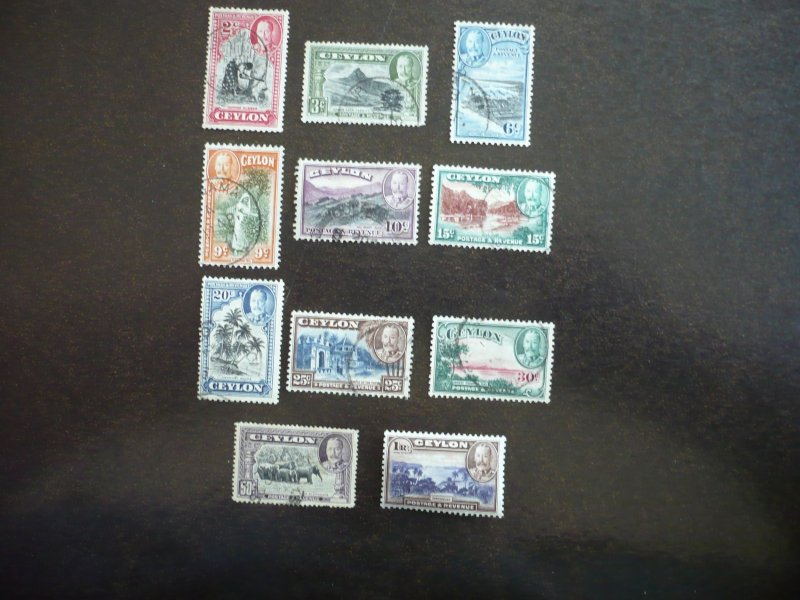 Stamps - Ceylon - Scott# 264-274 - Mint Hinged & Used Part Set of 11 Stamps