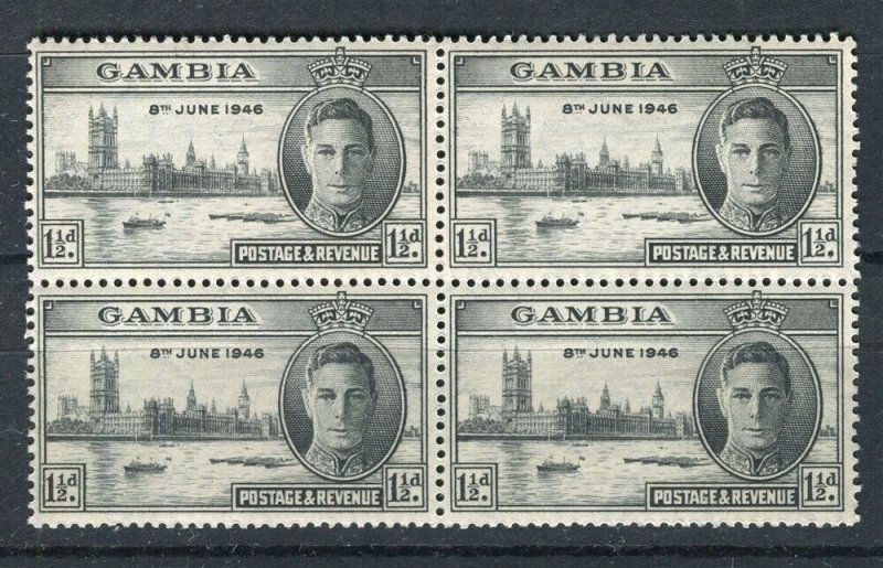 GAMBIA; 1946 early GVI Victory issue fine Mint hinged BLOCK of 4