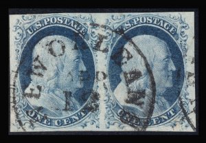 MOMEN: US STAMPS #9 PAIR POS. 89-90L1L IMPERF USED VF+ LOT #89939*