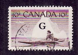Canada-Sc#o39-used 10c Kayak-overprinted G-id5-1953-5-