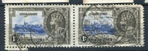 GOLD COAST; 1935 early GV Silver Jubilee issue used 1d. Postmark Pair