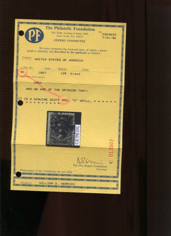 85E Washington Z-Grill Used  Stamp with PF Cert  (BZ 235)