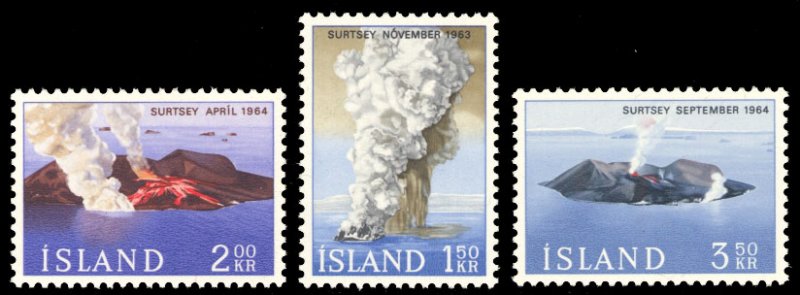 Iceland 1965 Volcanos Scott #372-374 Mint Never Hinged
