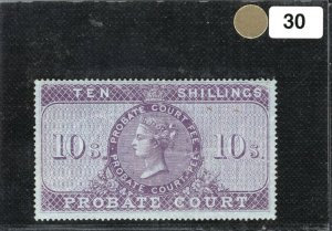 GB QV Revenue Stamp 10s Lilac PROBATE COURT High Value (1858) Mint MM GWHITE30