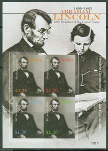 TUVALU   ABRAHAM LINCOLN 16th PRESIDENT  IMPERFORATE SHEET II OF FOUR  MINT NH