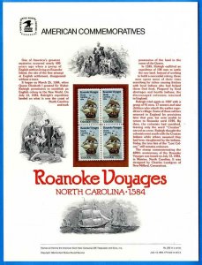 USPS COMMEMORATIVE PANEL #223 ROANOKE VOYAGES #2093