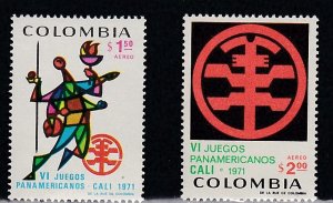 Colombia # C542-543, 6th Pam American Games, Mint NH