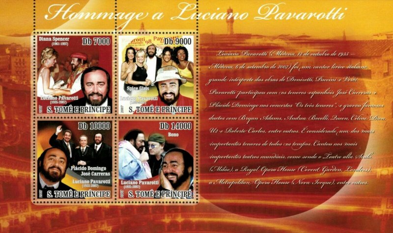 Sao Tome 2007 - Homage to Luciano Pavarotti - Souvenir Sheet - MNH