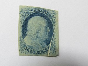 US, Scott # 9 used, w/Certificate, Pre-print paper fold at Right,