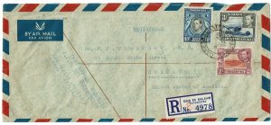 K.U.T. 1954 Dar Es Salaam cancel on registered, airmail cover to the U.S.