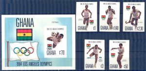 Ghana 1984 Olympics Games Los Angeles Imperf.  Mi. 1048/52 B Bl.109 B MNH