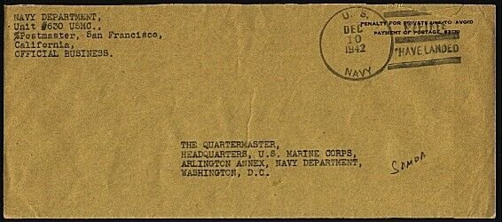 AMERICAN SAMOA 1942 cover : US NAVY / MARINES HAVE LANDED duplex...........96463