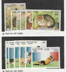 Cambodia, Postage Stamp, #1491-6 Mint LH, 1497-1502 NH, Soccer, Animals