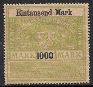 Germany HESSEN 1918 1000m ARMS Revenue Erler No.172 MNG