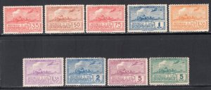 Uruguay 1939-44 Airmail Airplane Over Oxcart 9 Values to 5p Mint H #C96-104