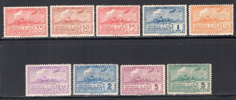 Uruguay 1939-44 Airmail Airplane Over Oxcart 9 Values to 5p Mint H #C96-104