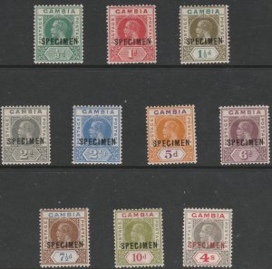 GAMBIA 1921 KG5 Script CA SPECIMEN  set of 10