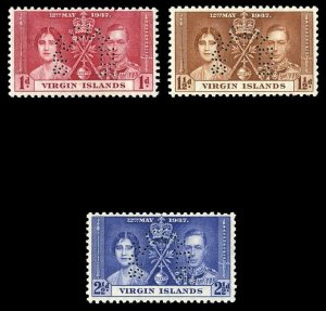 British Virgin Is 1937 KGVI Coronation set perforated SPECIMEN vfm. SG 107s-109s