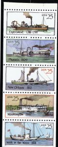 US  2409a  Steamboats 25c  - Folded Booklet Pane of 5 -MNH - 1989 - 