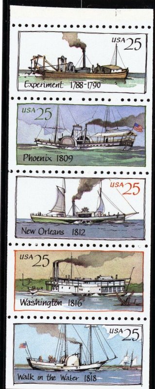 US  2409a  Steamboats 25c  - Folded Booklet Pane of 5 -MNH - 1989 - 