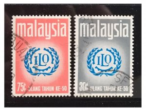 MALAYSIA 1970 50TH ANNIV OF INTERNATIONAL LABOUR ORG set of 2V used SG#772&73
