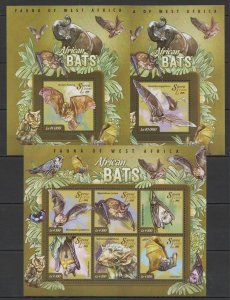 O0832 2015 Sierra Leone Animals Fauna African Bats Kb+2Bl Mnh Stamps