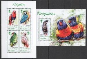 St1746 2013 S. Tome & Principe Fauna Birds Parrots Kb+Bl Mnh