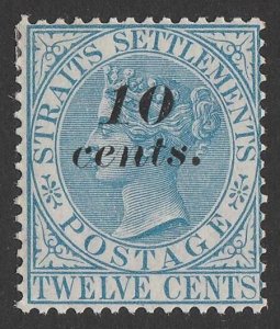 STRAITS SETTLEMENTS 1880 '10 Cents' on QV 12c blue.