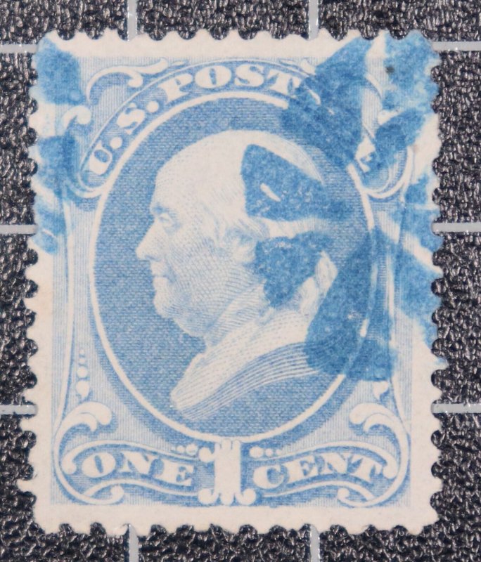 Scott 182 - 1 Cent Franklin - Used - Blue Fancy Cancel 