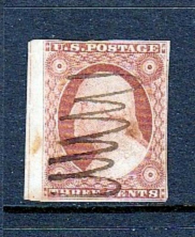 #10 Margin Stamp 1851 (USED) PSE Certified cv$200.00