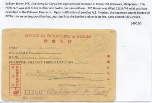 Philippine POW Camp #10A, Palawan to Antioch, Ca fwd Oakland 1943 (C5100)