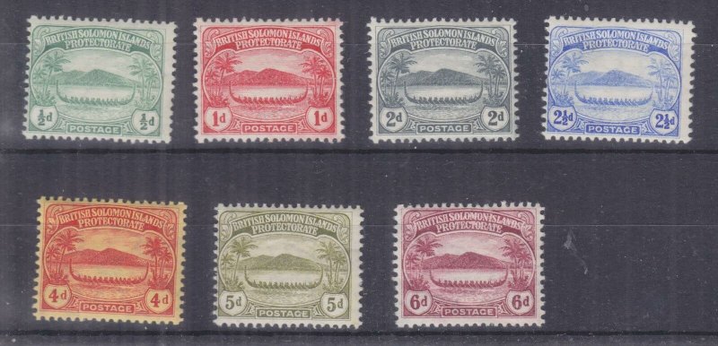 SOLOMON ISLANDS, 1908 Small Canoes, set of 7 to 6d., lhm.