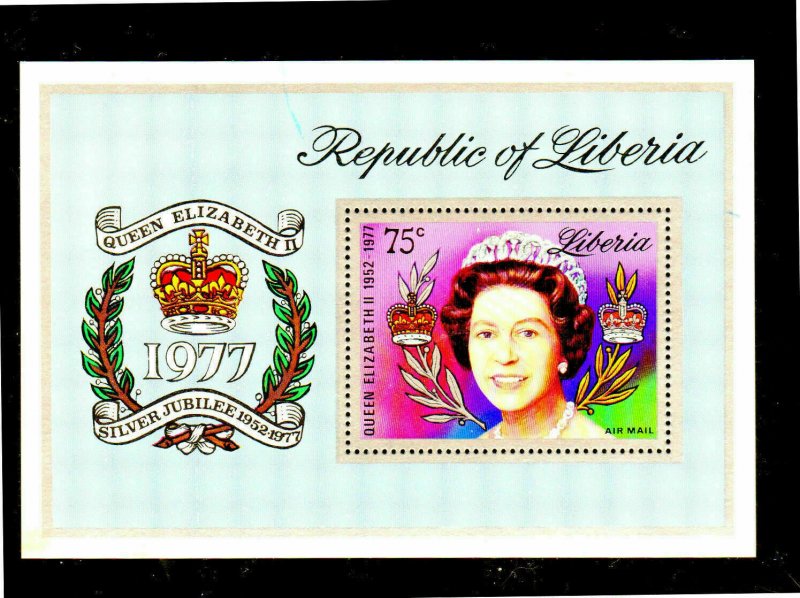 LIBERIA #C218   1977  QEII  25TH ANNIV.  MINT  VF NH  O.G  PERF.  S/S  b