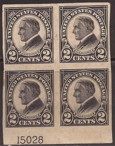 US Stamp - 1923 Harding Memorial - 4 Stamp Block with Plate Number MH #611