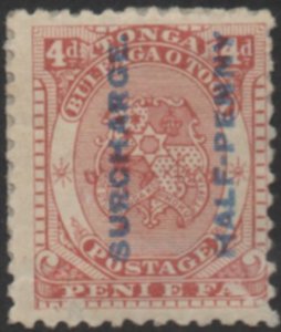 Tonga 1894 SG21 ½d on 4d chestnut Coat of Arms MH