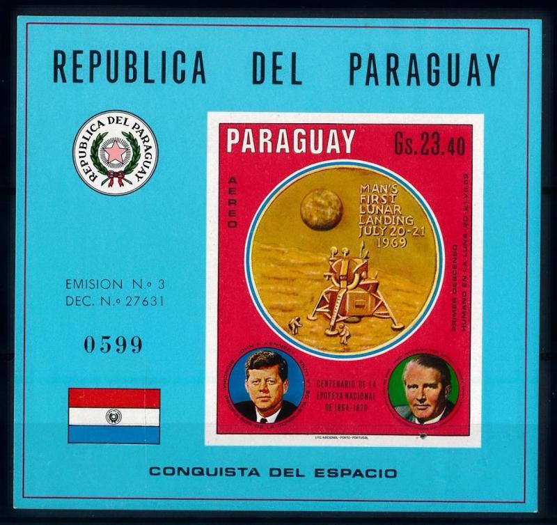 [66077] Paraguay 1970 Space Travel Weltraum Kennedy Imperf. Sheet MNH