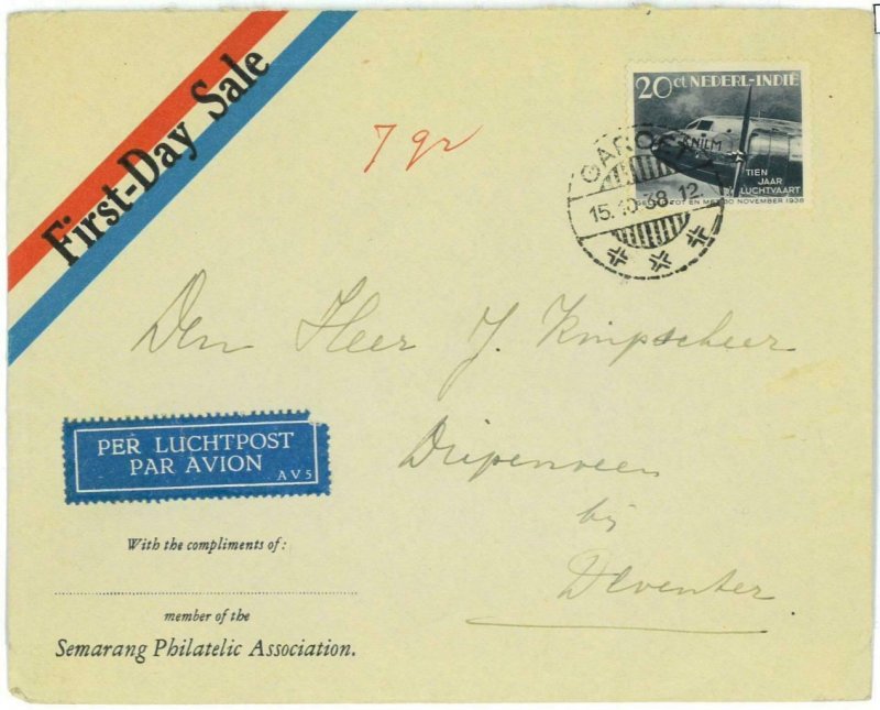 93718 - DUTCH INDIES Indonesia - POSTAL HISTORY - FDC COVER 1938 Garoet AVIATION