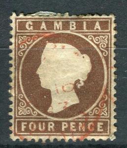 GAMBIA; 1886 early classic QV Crown CA issue fine used 4d. value, 