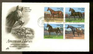 2158a BLOCK of 4 HORSES FDC LEXINGTON, KY ARTCRAFT CACHET