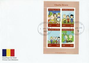 Snoopy Stamps Chad 2019 FDC Charlie Brown Peanuts Cartoons Comics 4v M/S