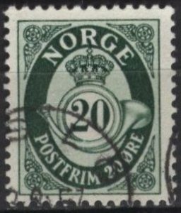 Norway 326 (used) 20ø post horn, green (1952)