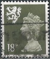 Great Britain: Scotland SMH34 (used) 18p Machin, ol grn (1987)