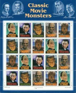US: 1997 CLASSIC MOVIE MONSTERS; 32 Cents Values- Sc 3168-72 Mummy Dracula 
