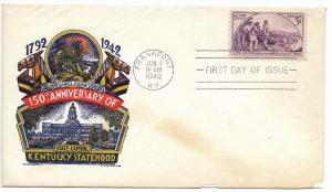 US 904 (Me-12) 3c Kentucky Statehood FDC 1st Jordan/ Staehle Cachet ECV $80.00