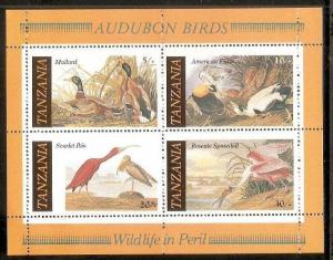 Tanzania 1986 Audubon Birds Animals Spoonbil Sc 306-09 Suvenir Sheet MNH ++ 1...